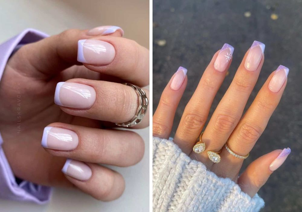 unhas lilás e rosa