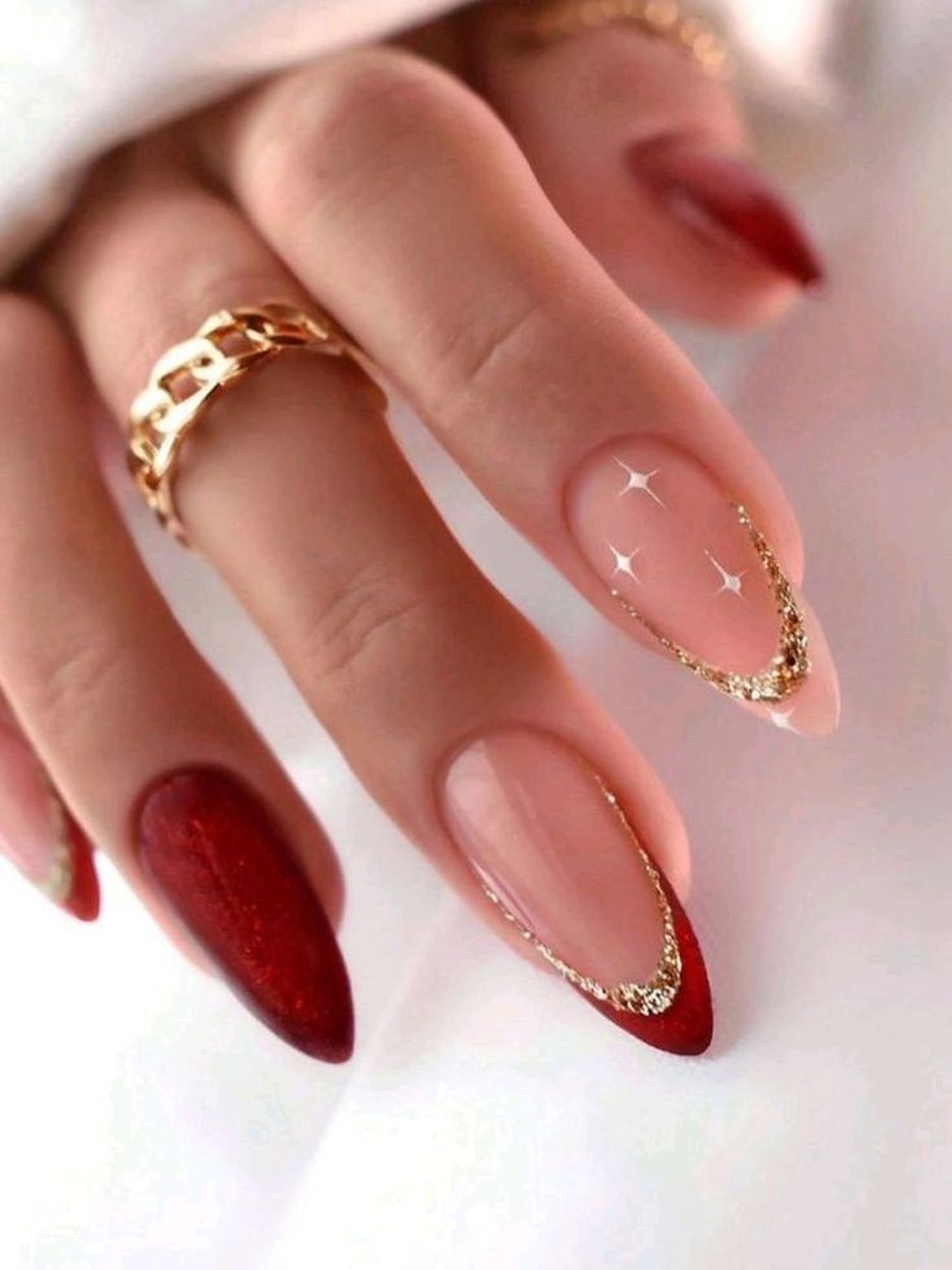 unhas vermelhas com glitter para o natal