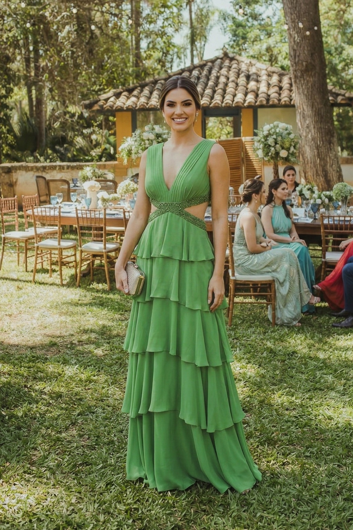 vestido verde oliva com prata