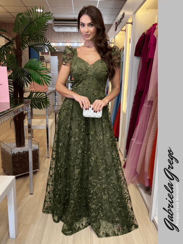 vestido para convidada verde oliva