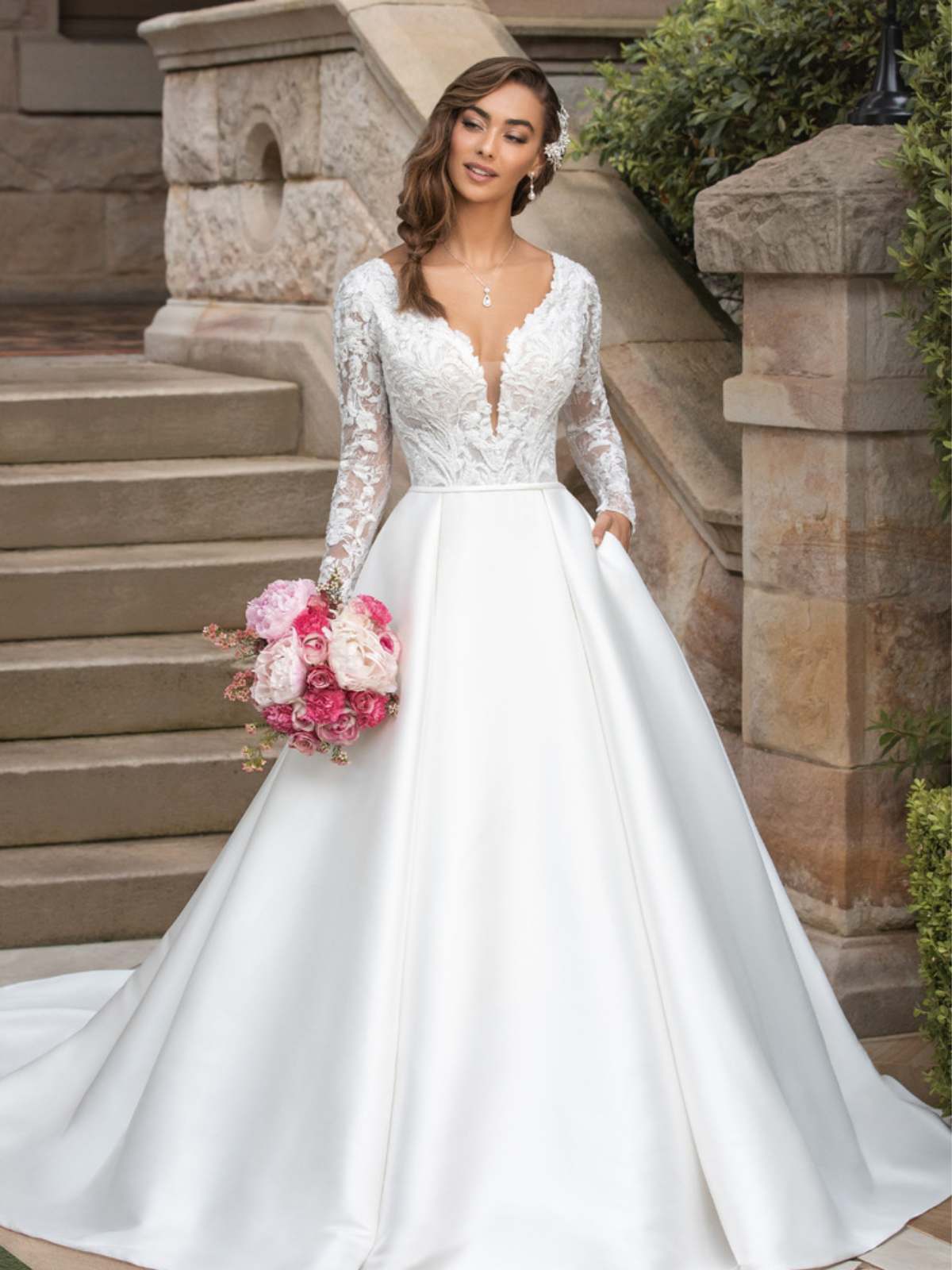 vestido de noiva civil com manga princesa