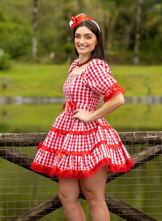 vestido de quadrilha infantil luxo com tema de fazenda