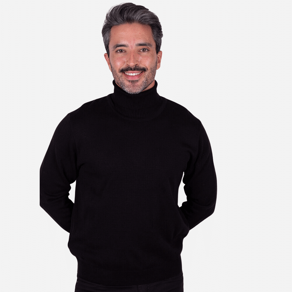 vestido gola alta com cinto