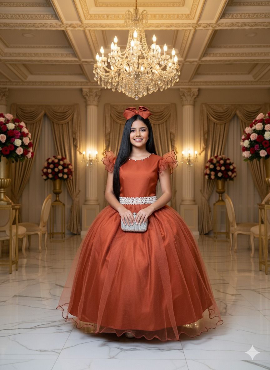 vestido de festa terracota